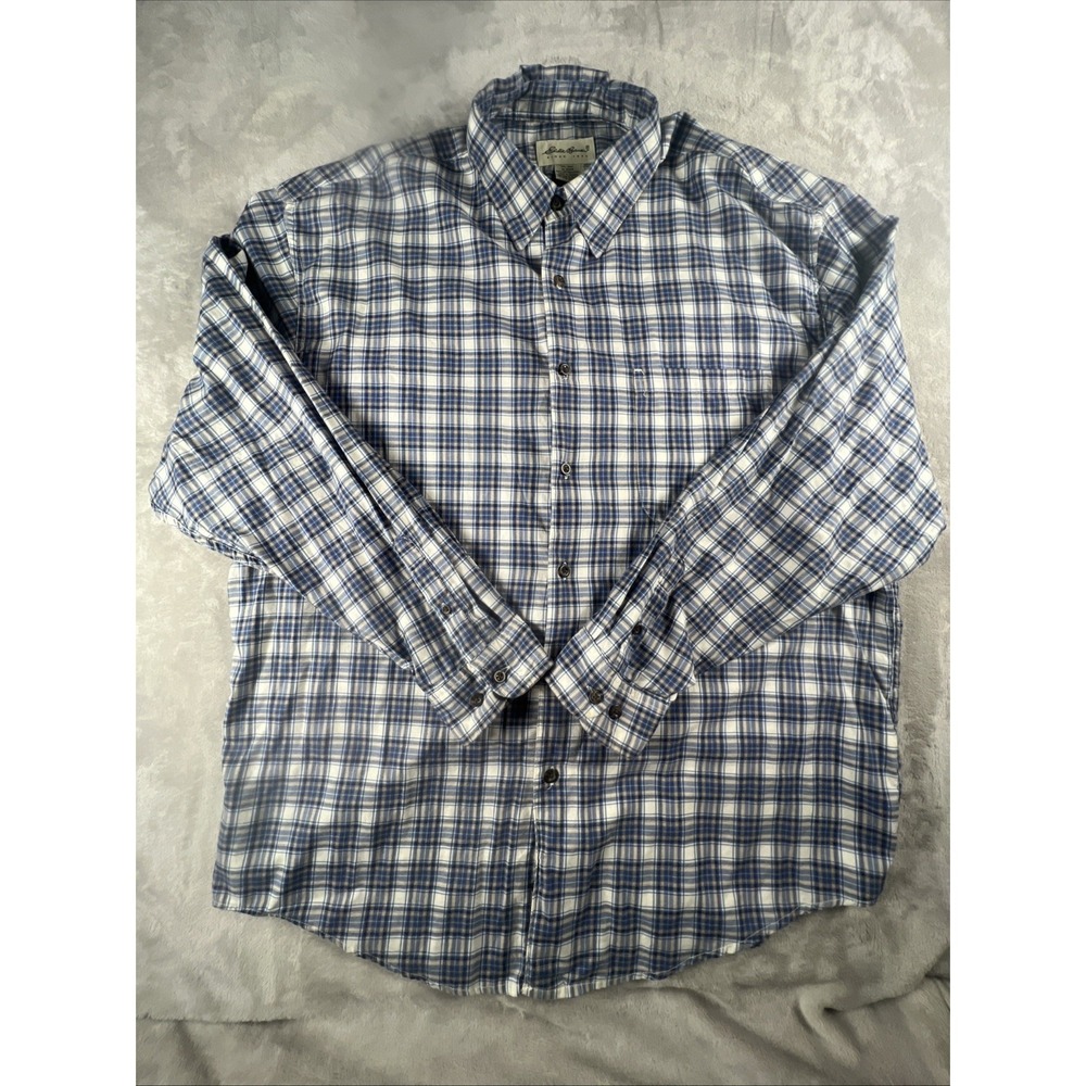 Eddie Bauer Men's Size L Plaid Long Sleeve Button Front Casual Shirt 100% Cotton